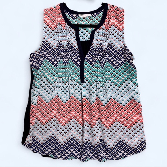 DR2 Tops - DR2 Boho Geometric Tank Top Sleeveless Navy‎ Coral Teal Size M Festival Summer